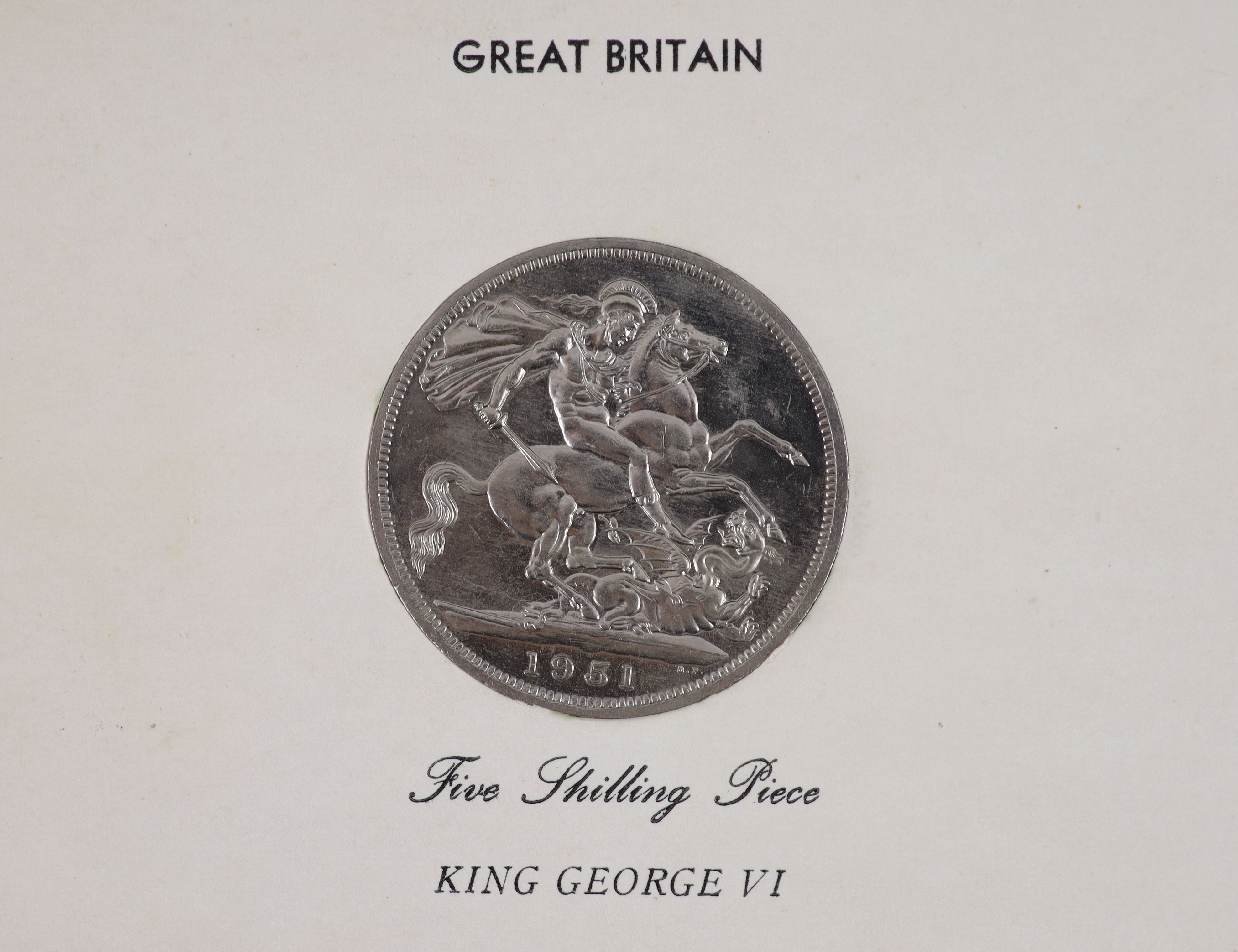 George VI specimen coin set for 1952, second issue, and a Festival of Britain Crown, 1951